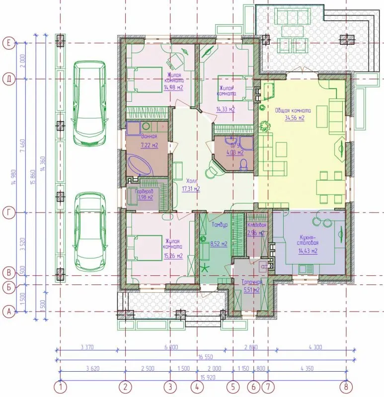 План одноэтажного кирпичного дома