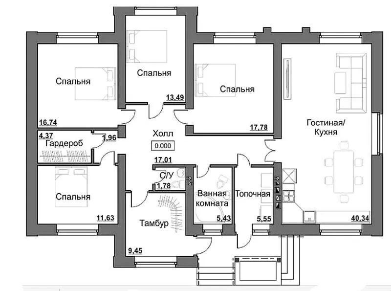 Планировка одноэтажного частного дома площадью до 150 кв. м