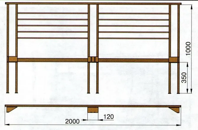 Схема спинки двуспальной кровати из металла.