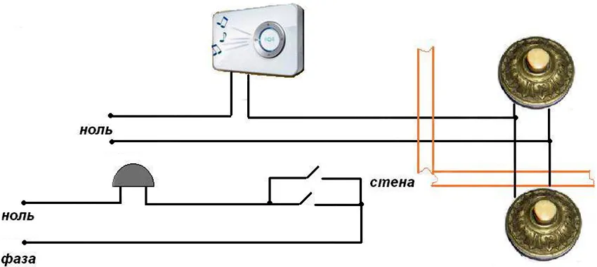 Схема подключения дверного звонка с двумя кнопками 
