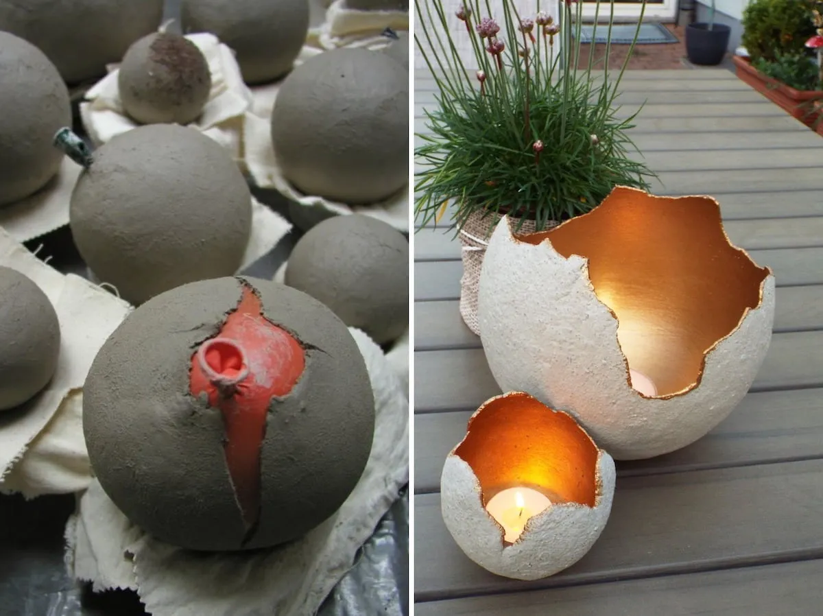Разукрашенные сферы из цементного раствора – простое, но очень красивое украшение для сада